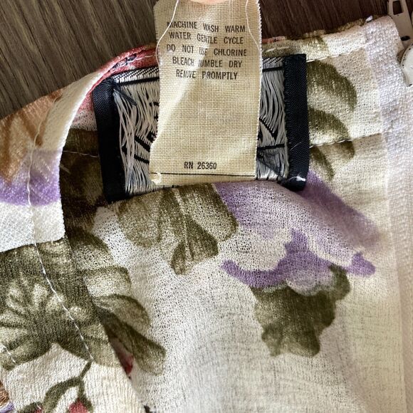 VTG Mynette Women's 14 Dress Sheer Tropical Floral Cream Flutter Sleeve 70's - Picture 14 of 14